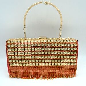 Gold and Red Rhinestone Fringe Evening Bag